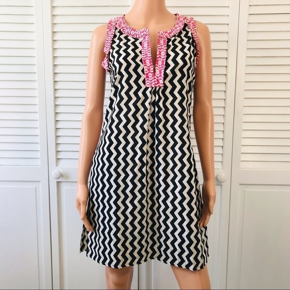 GRETCHEN SCOTT Zig Zag Pattern Cotton Sleeveless Dress Size XS - Picture 1 of 7